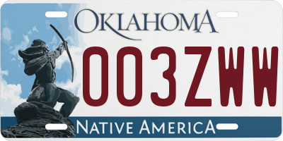 OK license plate 003ZWW