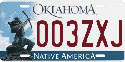 OK license plate 003ZXJ