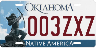 OK license plate 003ZXZ