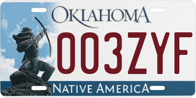 OK license plate 003ZYF