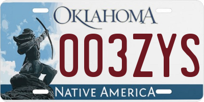 OK license plate 003ZYS
