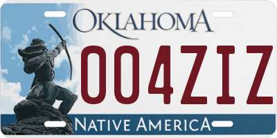 OK license plate 004ZIZ