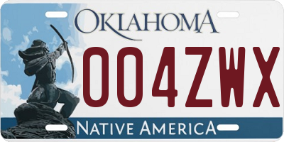 OK license plate 004ZWX