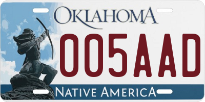 OK license plate 005AAD