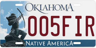 OK license plate 005FIR
