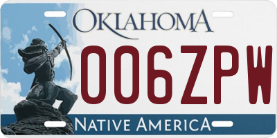 OK license plate 006ZPW