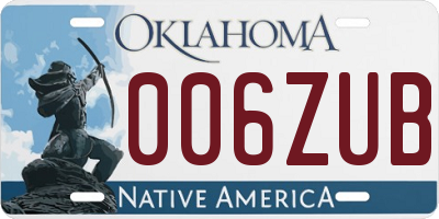 OK license plate 006ZUB