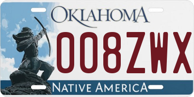 OK license plate 008ZWX