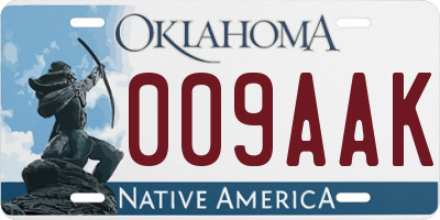 OK license plate 009AAK