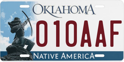 OK license plate 010AAF