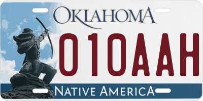 OK license plate 010AAH