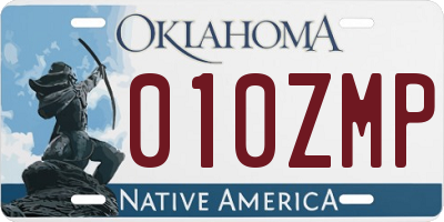 OK license plate 010ZMP