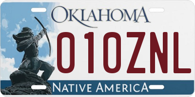OK license plate 010ZNL