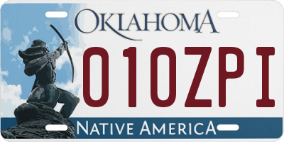 OK license plate 010ZPI