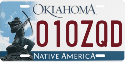OK license plate 010ZQD