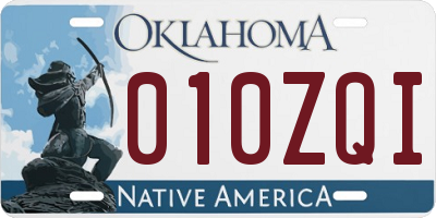 OK license plate 010ZQI