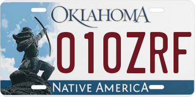 OK license plate 010ZRF