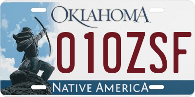 OK license plate 010ZSF