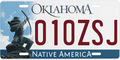 OK license plate 010ZSJ