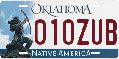OK license plate 010ZUB