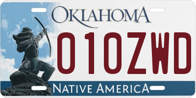 OK license plate 010ZWD