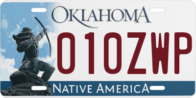 OK license plate 010ZWP