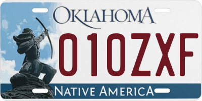 OK license plate 010ZXF