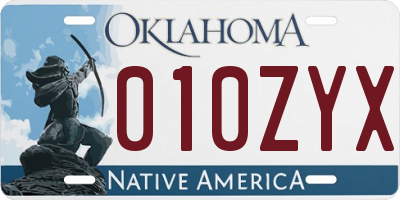 OK license plate 010ZYX