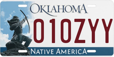 OK license plate 010ZYY