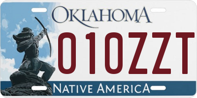 OK license plate 010ZZT