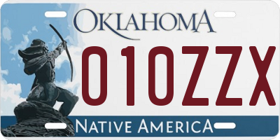 OK license plate 010ZZX