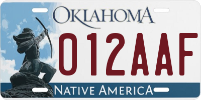 OK license plate 012AAF