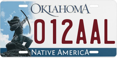 OK license plate 012AAL