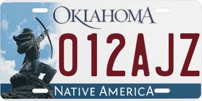 OK license plate 012AJZ