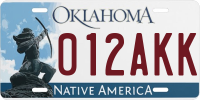 OK license plate 012AKK