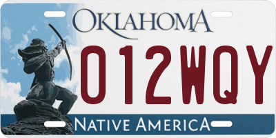 OK license plate 012WQY