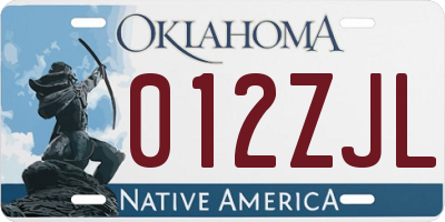 OK license plate 012ZJL