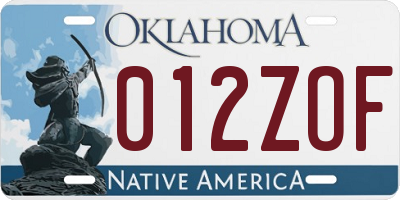 OK license plate 012ZOF
