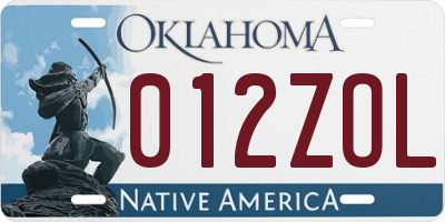 OK license plate 012ZOL