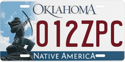 OK license plate 012ZPC