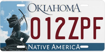 OK license plate 012ZPF