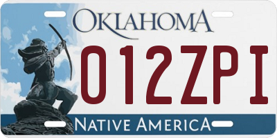 OK license plate 012ZPI