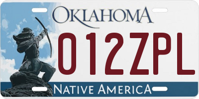OK license plate 012ZPL