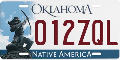 OK license plate 012ZQL