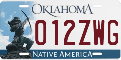 OK license plate 012ZWG