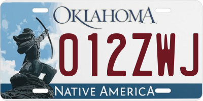 OK license plate 012ZWJ