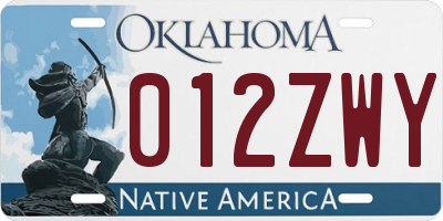 OK license plate 012ZWY