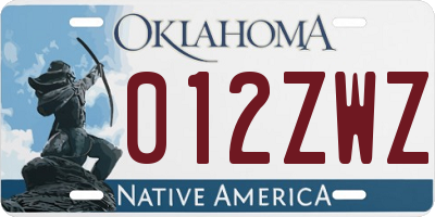 OK license plate 012ZWZ