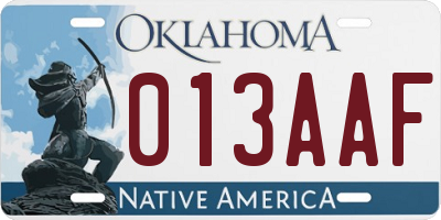 OK license plate 013AAF