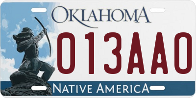 OK license plate 013AAO